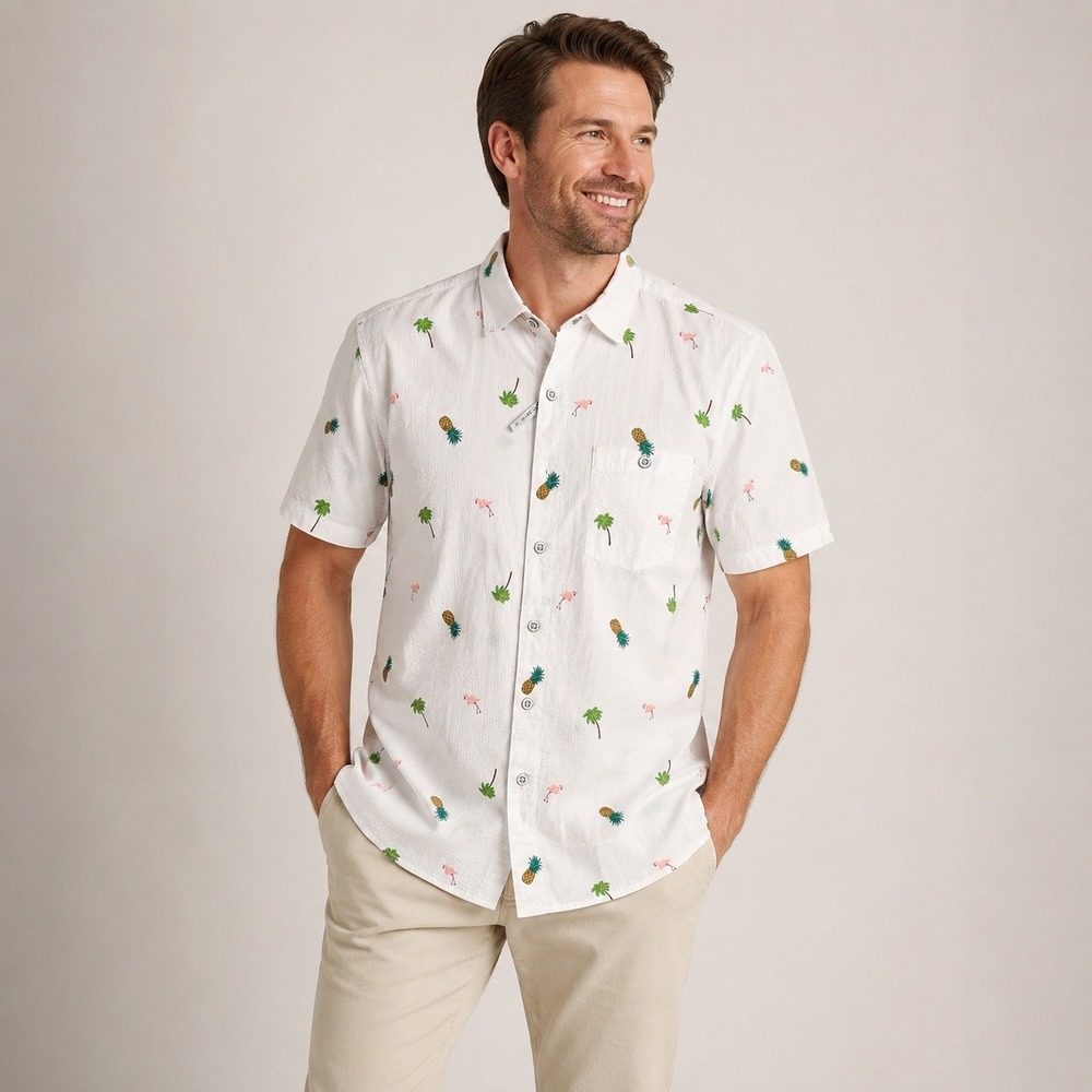 Tommy‎ Bahama Nova Wave Flamingo Tango Seersucker Shirt Men's S NWT